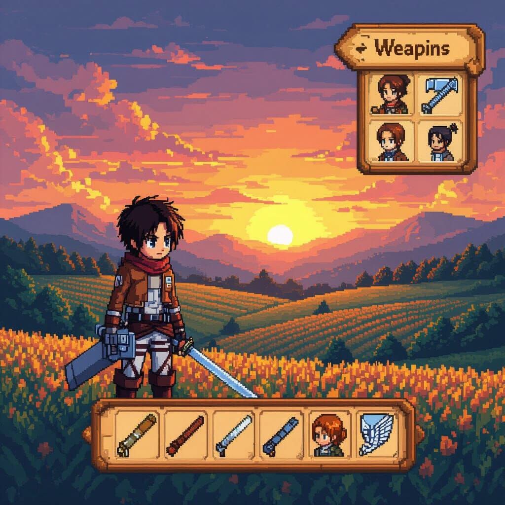 Eren Yeager Pixel Art Sprite in Stardew Valley Style