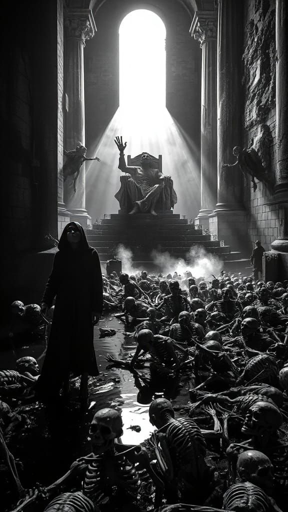 Hyper-Realistic Black and White Cathedral Scene in Gothic St...