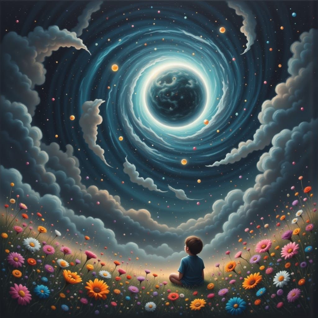 Surreal Garden Scene with Weeping Sun