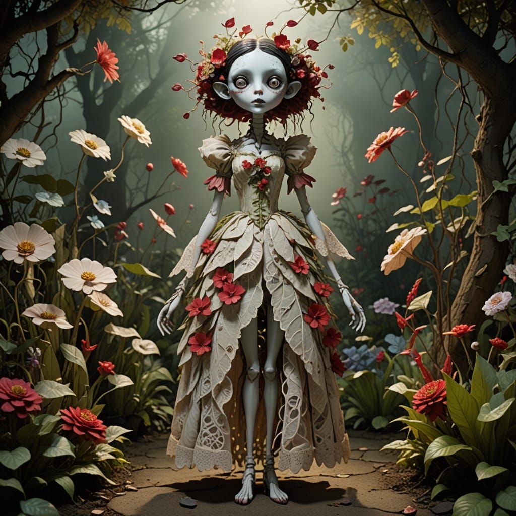Surreal Plant-Human Hybrid with Porcelain Head in Whimsical ...