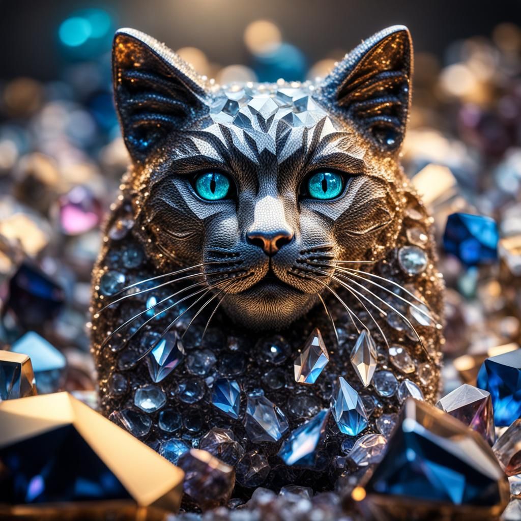 Crystalline Cat: Hyperrealistic Digital Art