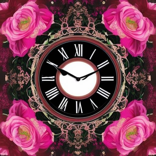 Floral Explosion: A Rose Clock in Anime Style