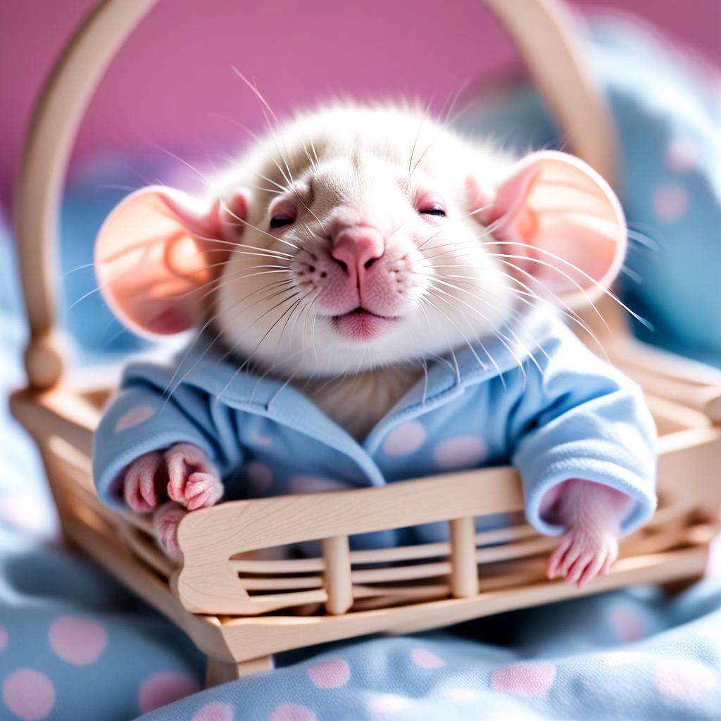 Baby Rat Sleeping Soundly in a Crib