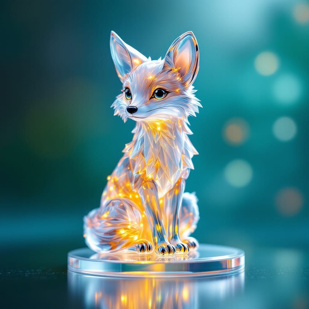 Glass Fox Figurine Radiates Multicolored Light
