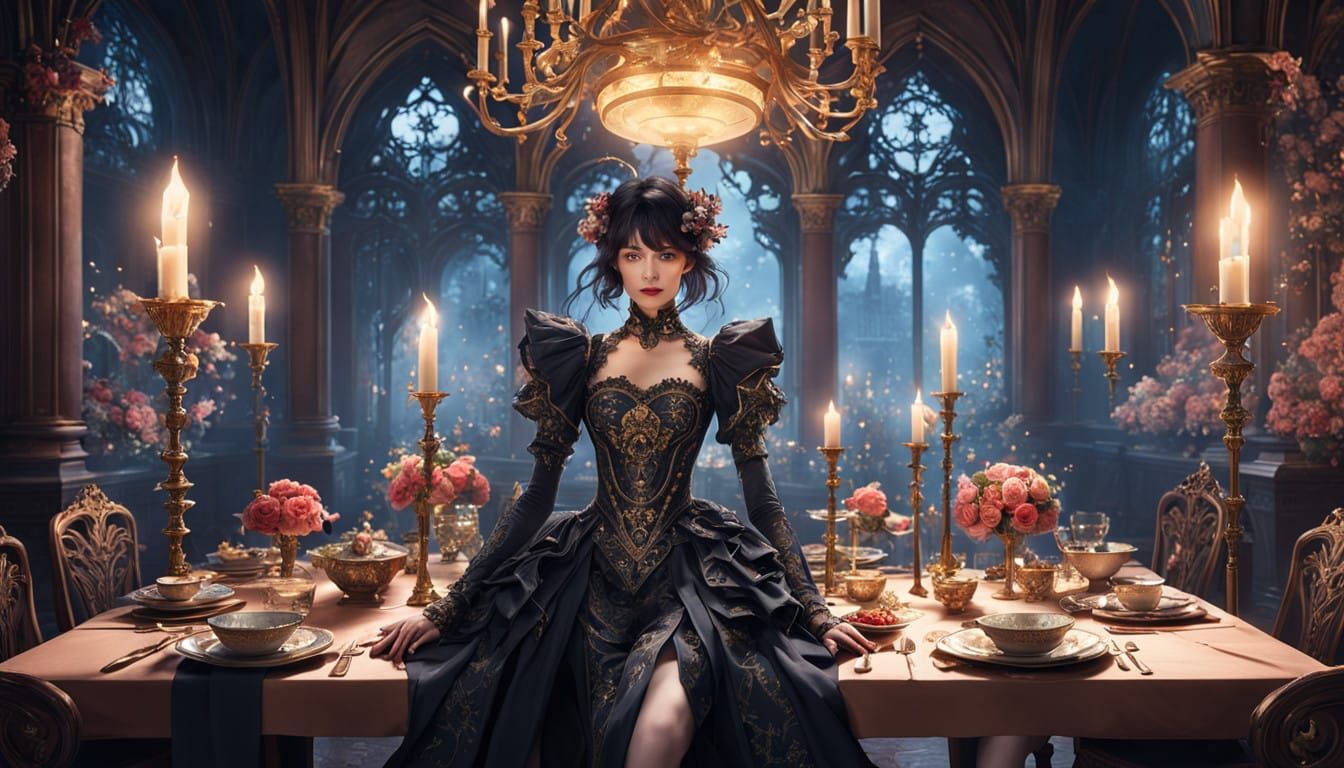 Dark Fantasy New Year's Feast in a Forgotten Chateau