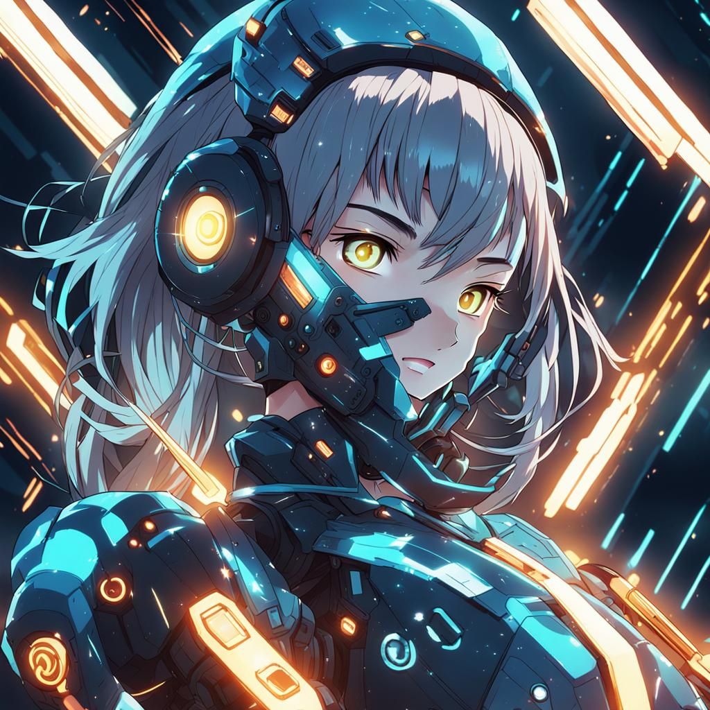 Gorgeous Cybernetic Girl in Anime Manga Style