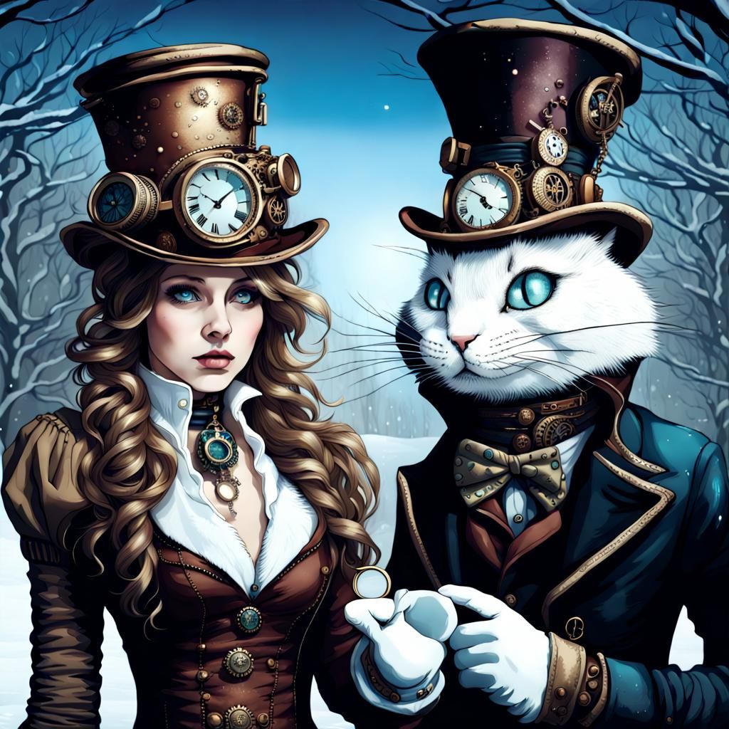 Steampunk Winter Wonderland with Alice and Wonderland Charac...