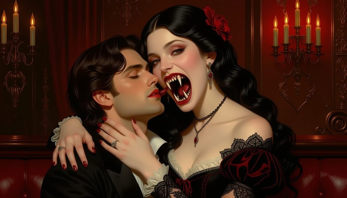 Vampire Baring Fangs in Sinister Encounter