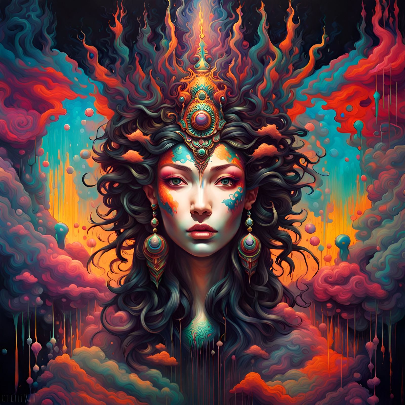 Sacred Goddess in Visionary Graffiti Art Style