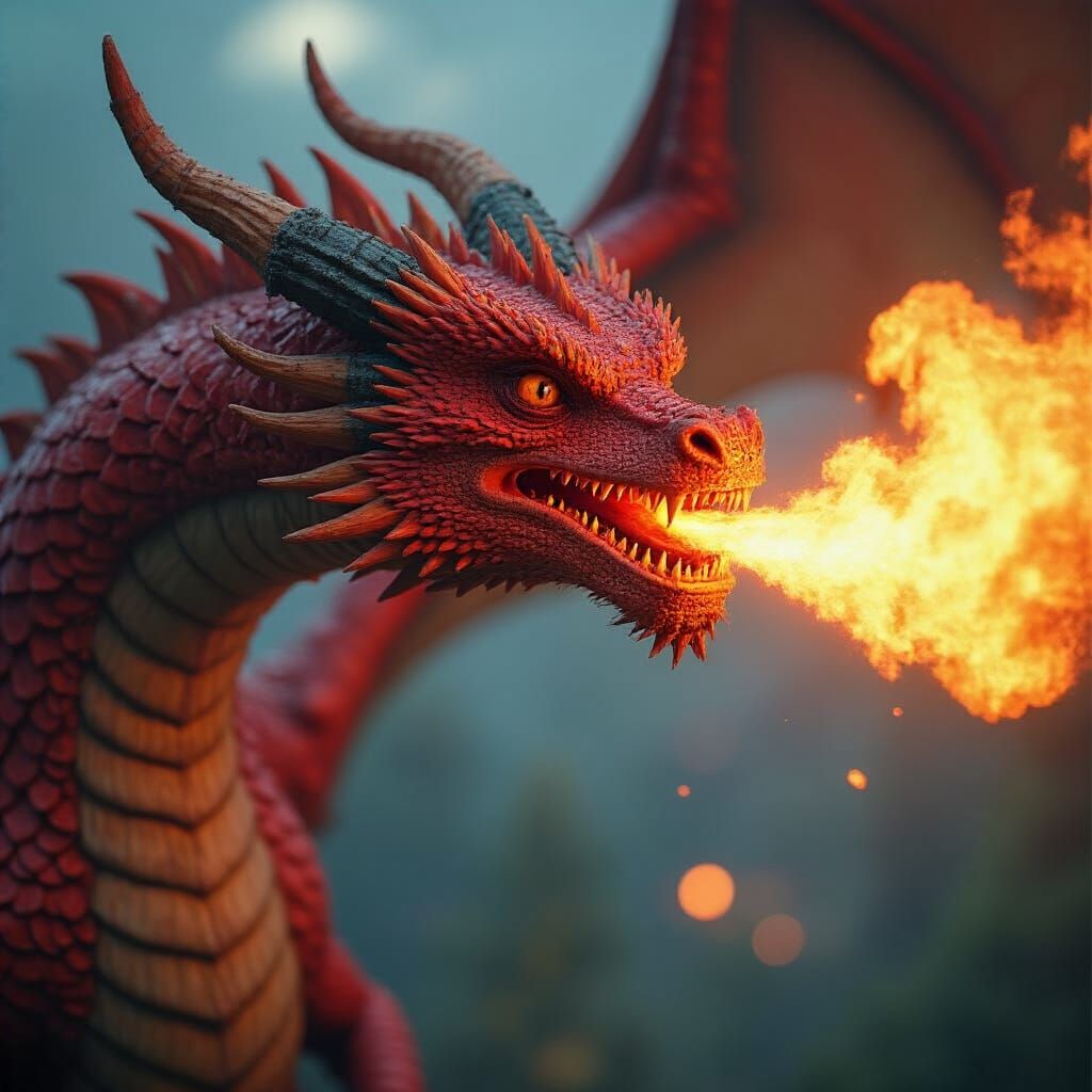 Fiery Red Dragon Flight: Hyperrealistic Digital Art