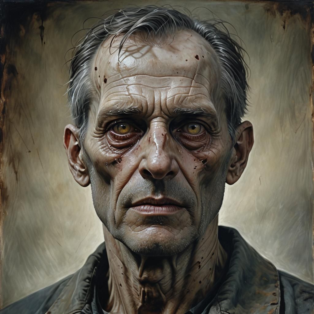 Hyperrealistic Portrait of a Ghostly, Decaying Man