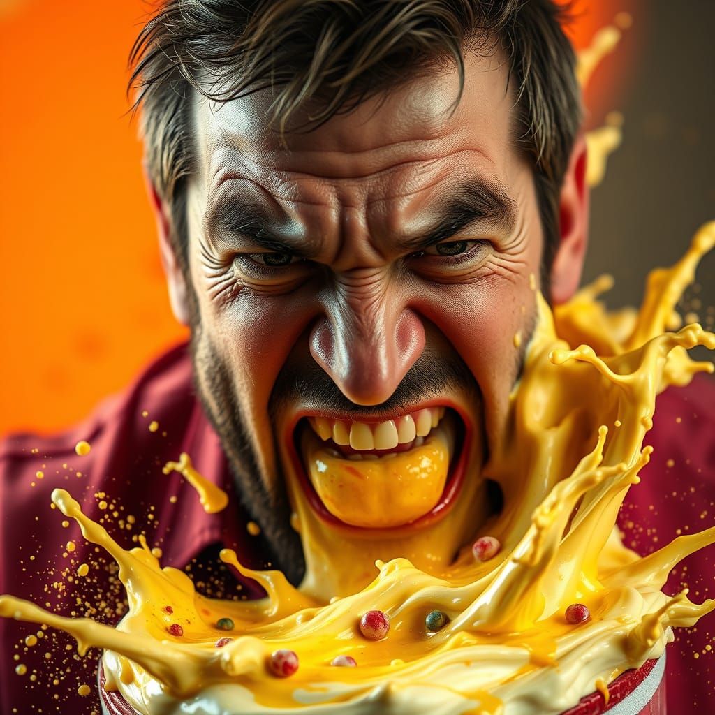 Man Grimacing as Cream Pie Explodes on Face