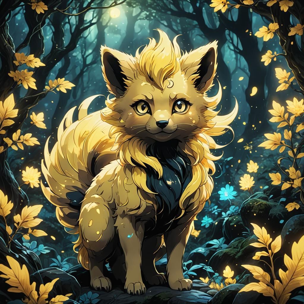 Bioluminescent Porcelain Vulpix in Anime Illustration