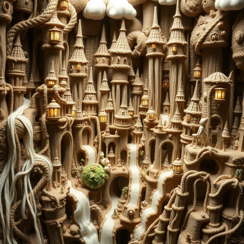 Whimsical Tapestry Cityscape in Earthy, Victorian-Inspired S...