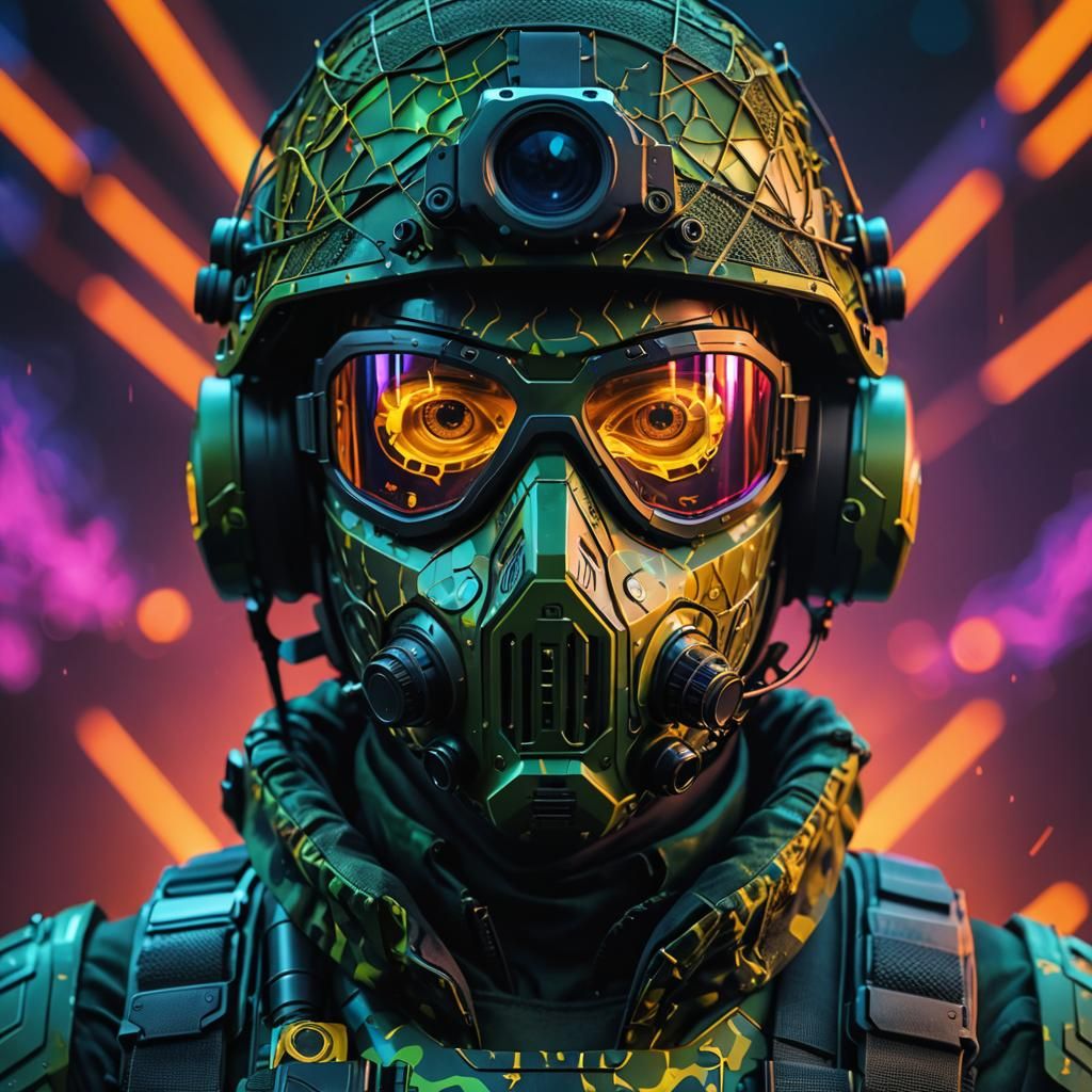 Futuristic Soldier: Close-Up Portrait in 3D