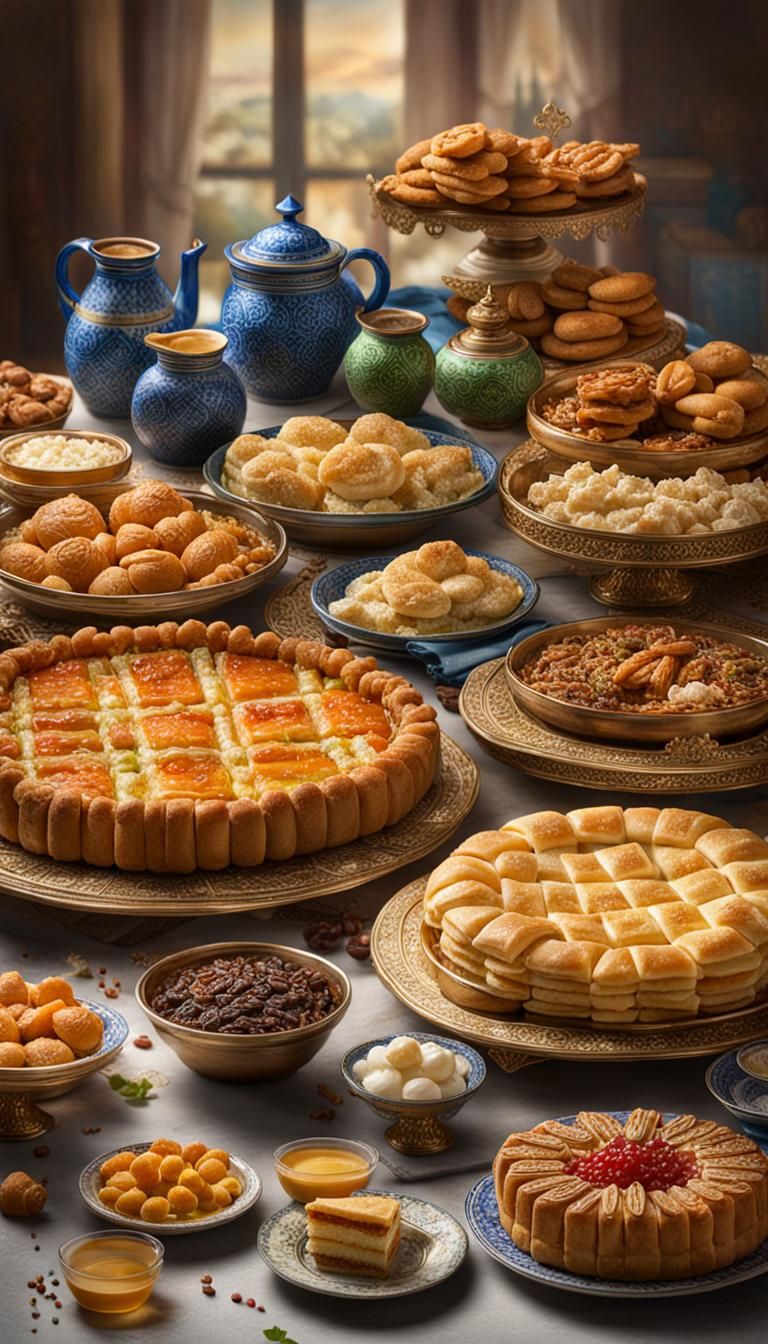 Family Preparing Eid Feast with Sweet and Savory Delights