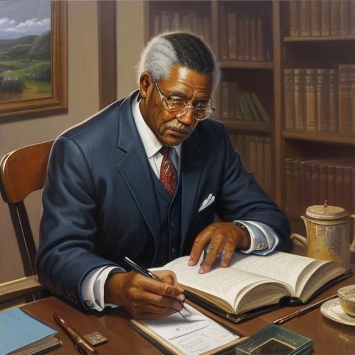 African American Gentleman Reading Notebook in Oil Painting