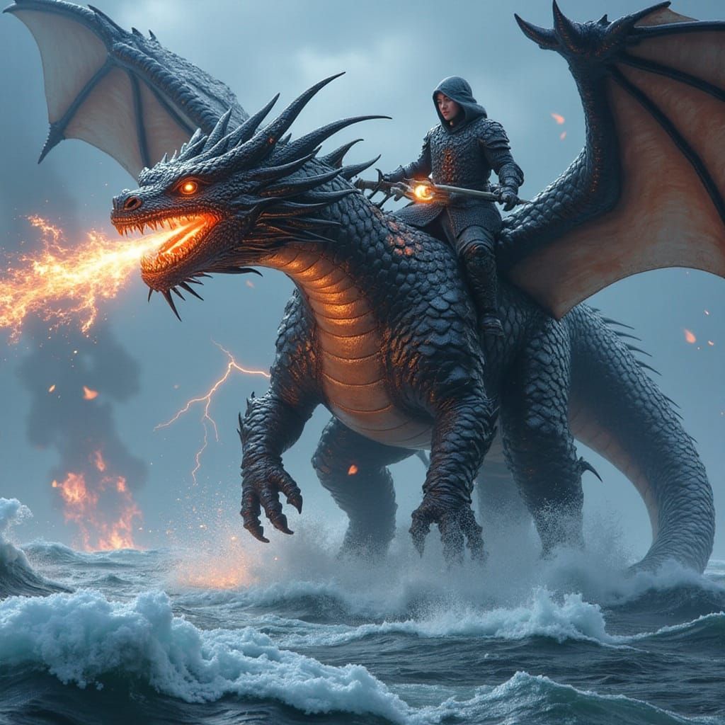 Armored Black Dragon Knight in Icy Storm