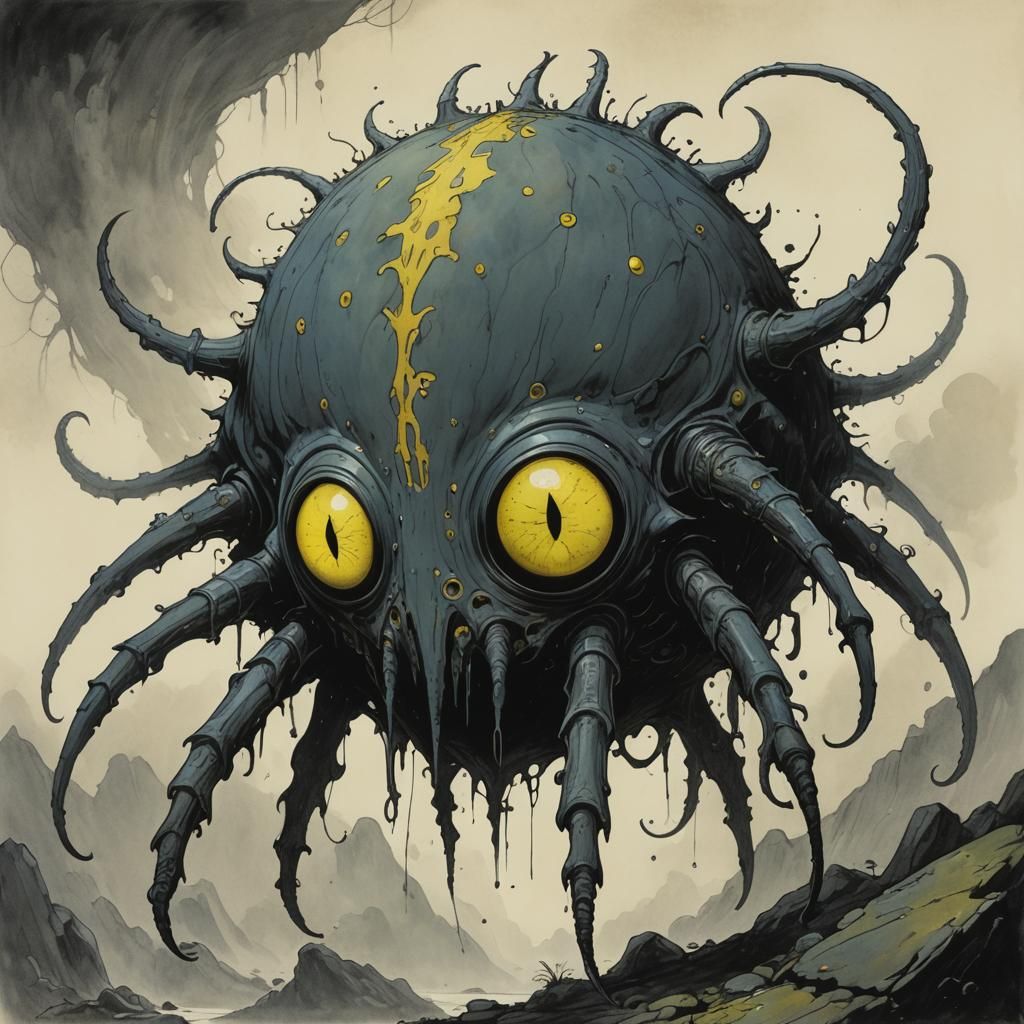 Lovecraftian Creature in Ghibli Style Concept Art