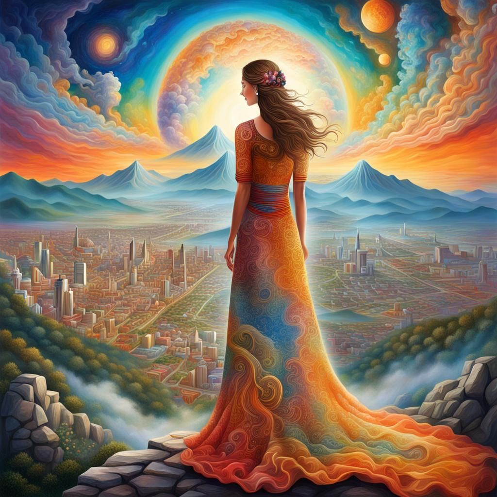 Surreal Woman Ascends to Higher Dimension