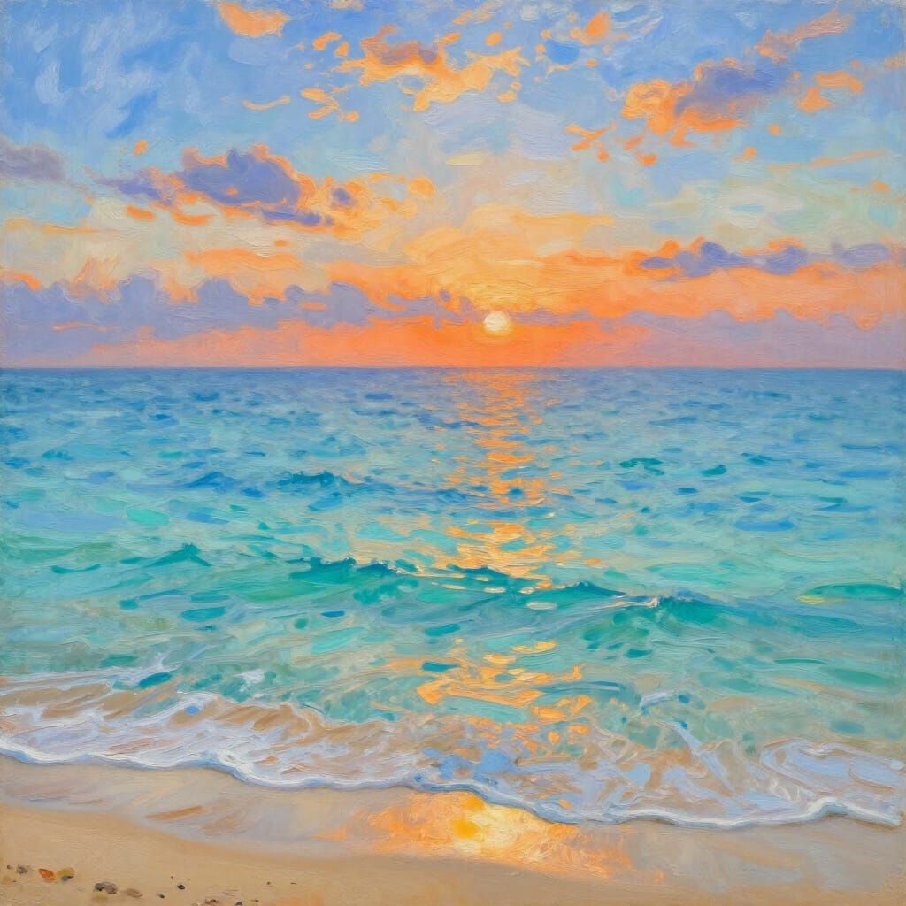 Luminous Impressionist Seascape at Sunset