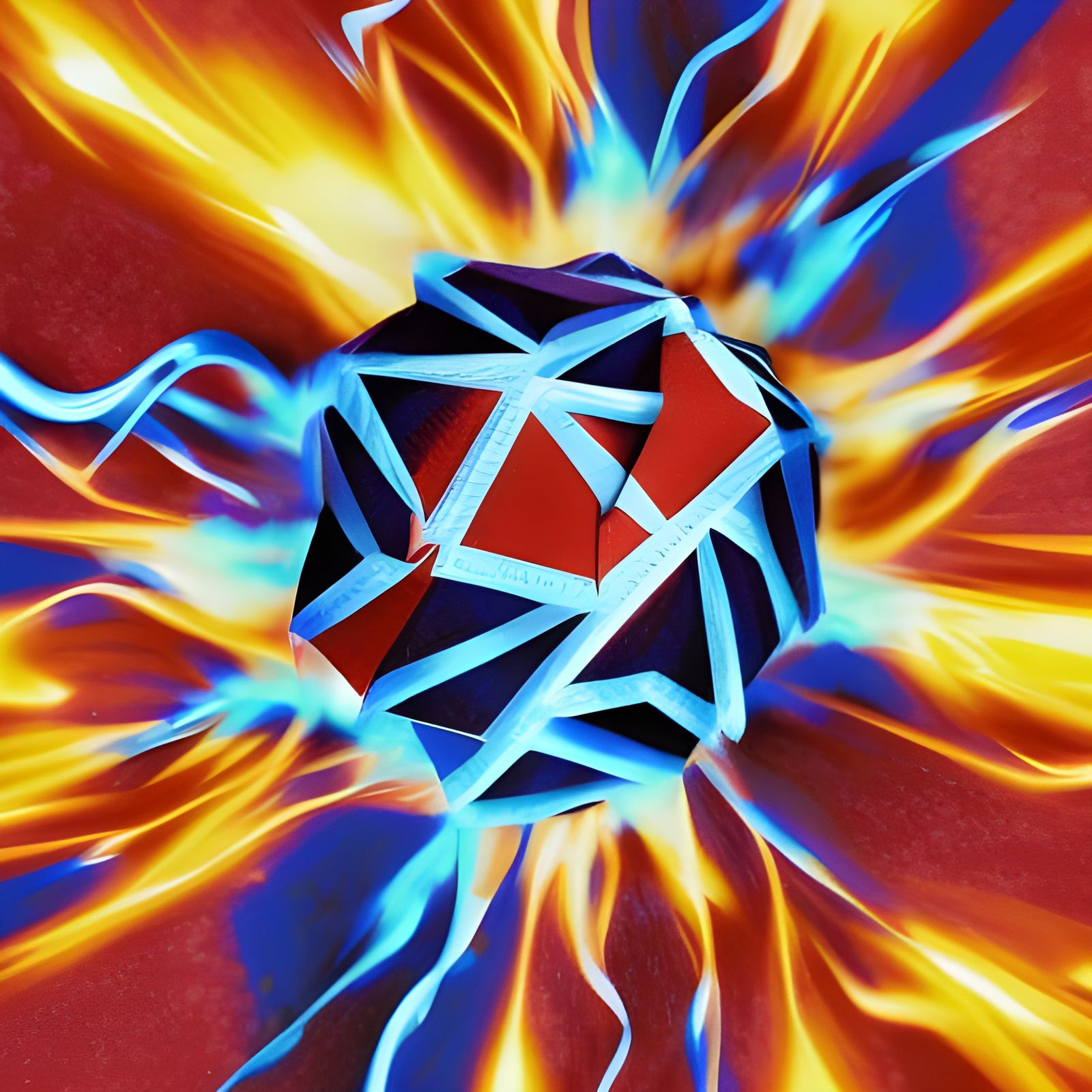 Origami Fireball in Hyperrealistic Splash Art