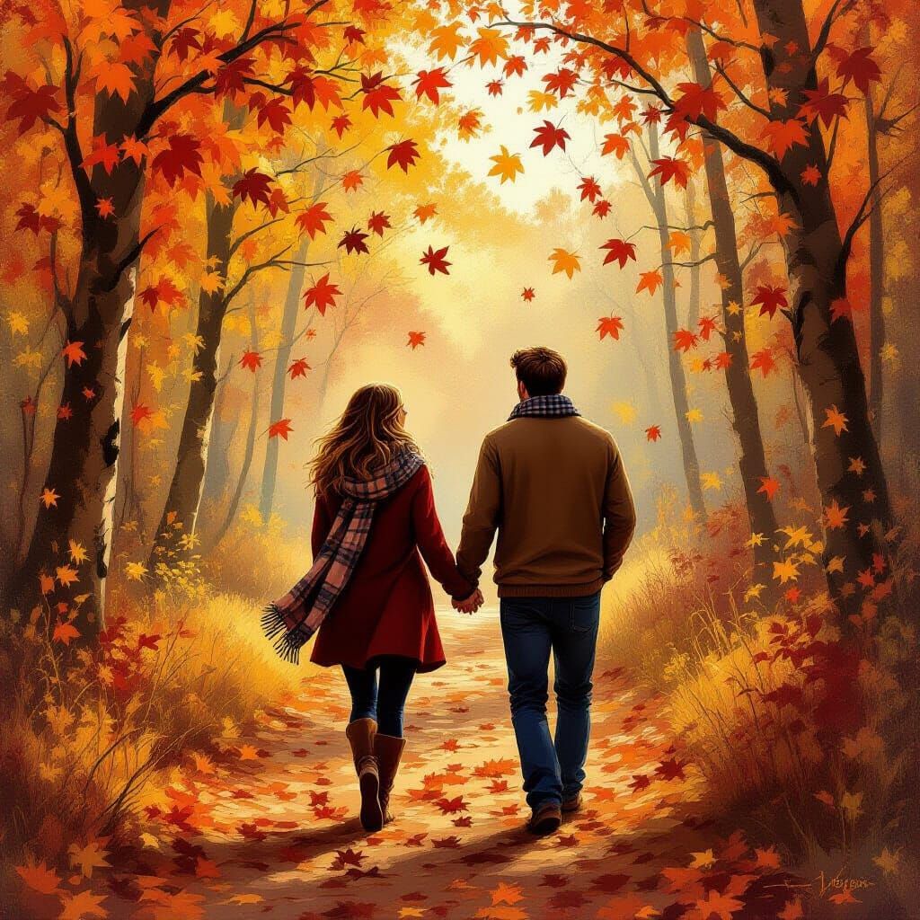 Autumnal Stroll in a Golden Forest