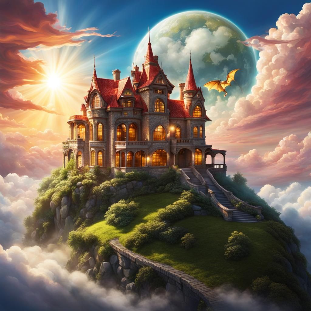 Dreamtale Mansion in Clouds with Dragon