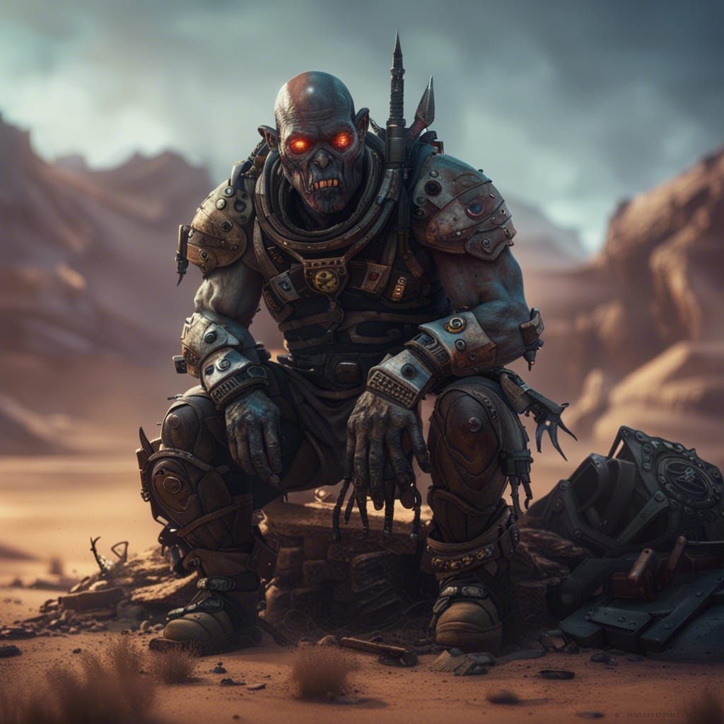 Cyberpunk Orc in Post-Apocalyptic Desert