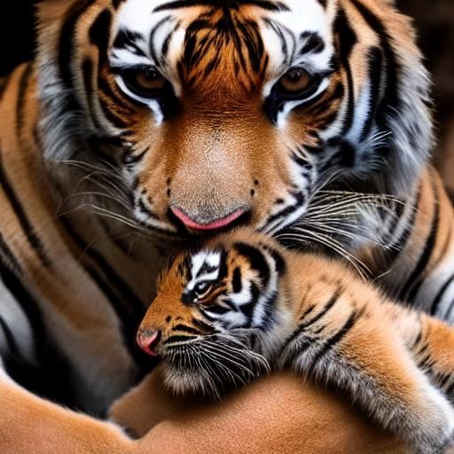 Gentle Tiger Tattoo with Cub Portrait