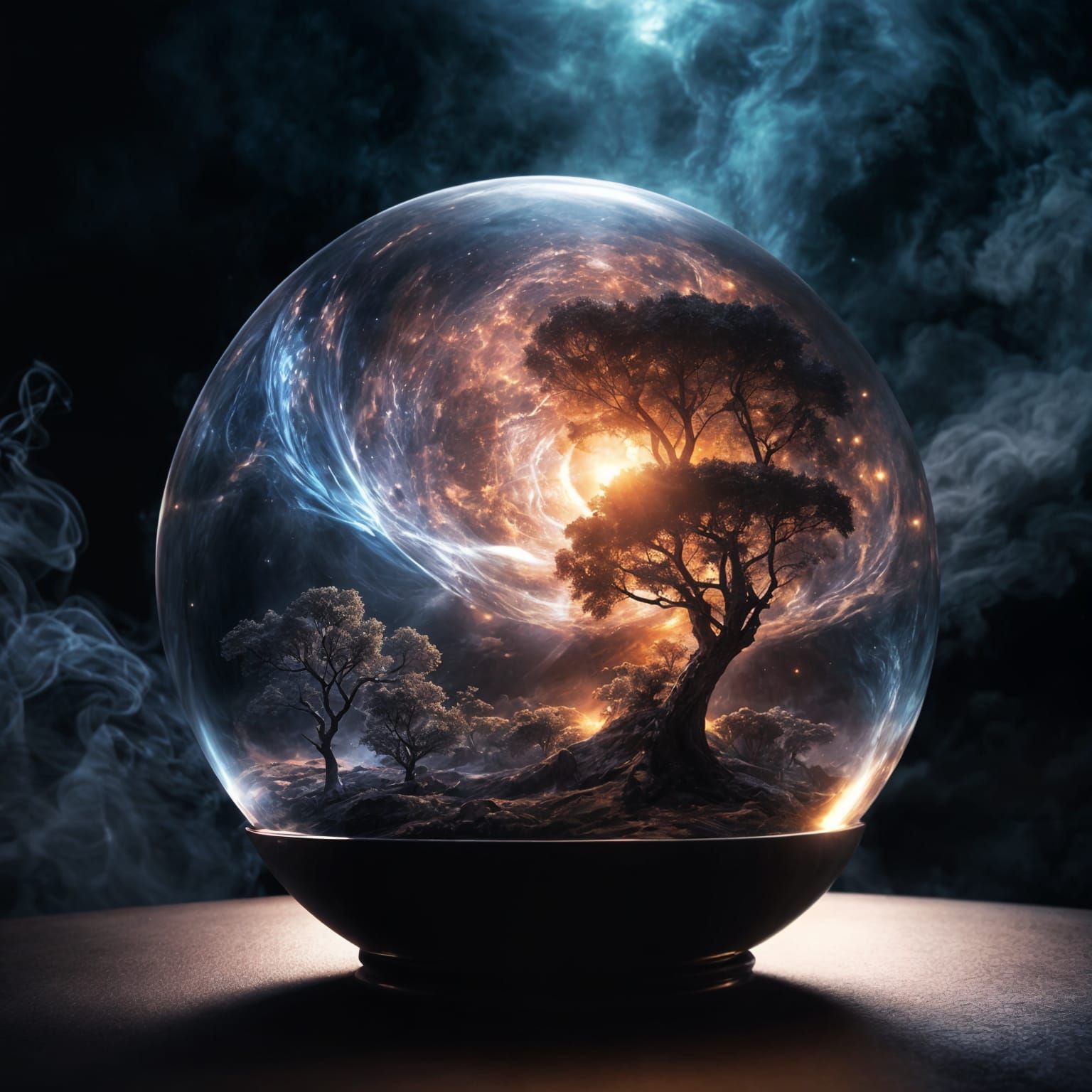 Cosmic Landscape Inside Glass Sphere with Energy