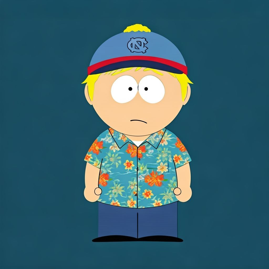 South Park Style Character with UNC Cap