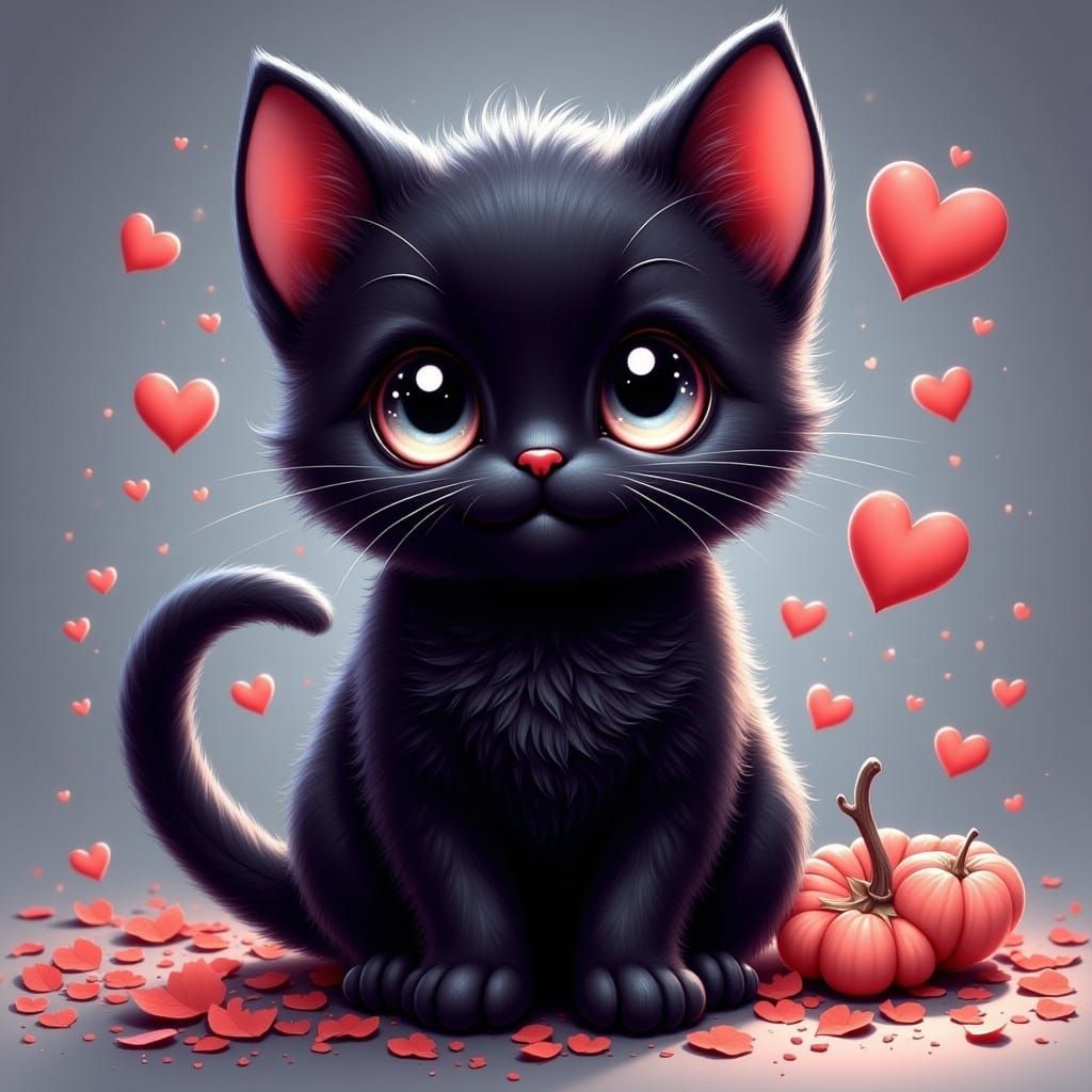 Happy Black Kitten Portrait