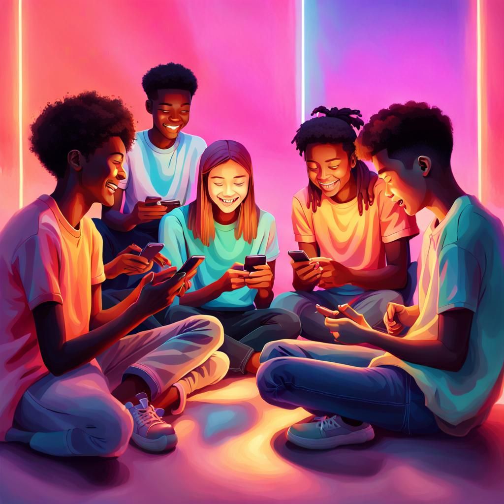 Teenagers Create AI Art in Futuristic Digital Style
