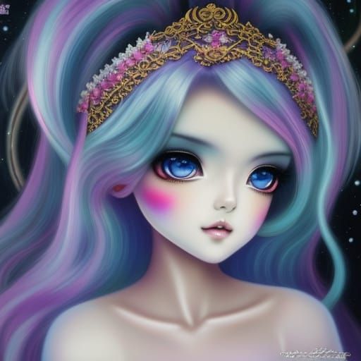 Blonde Anime Girl with Tiara in Pop Surrealist Style