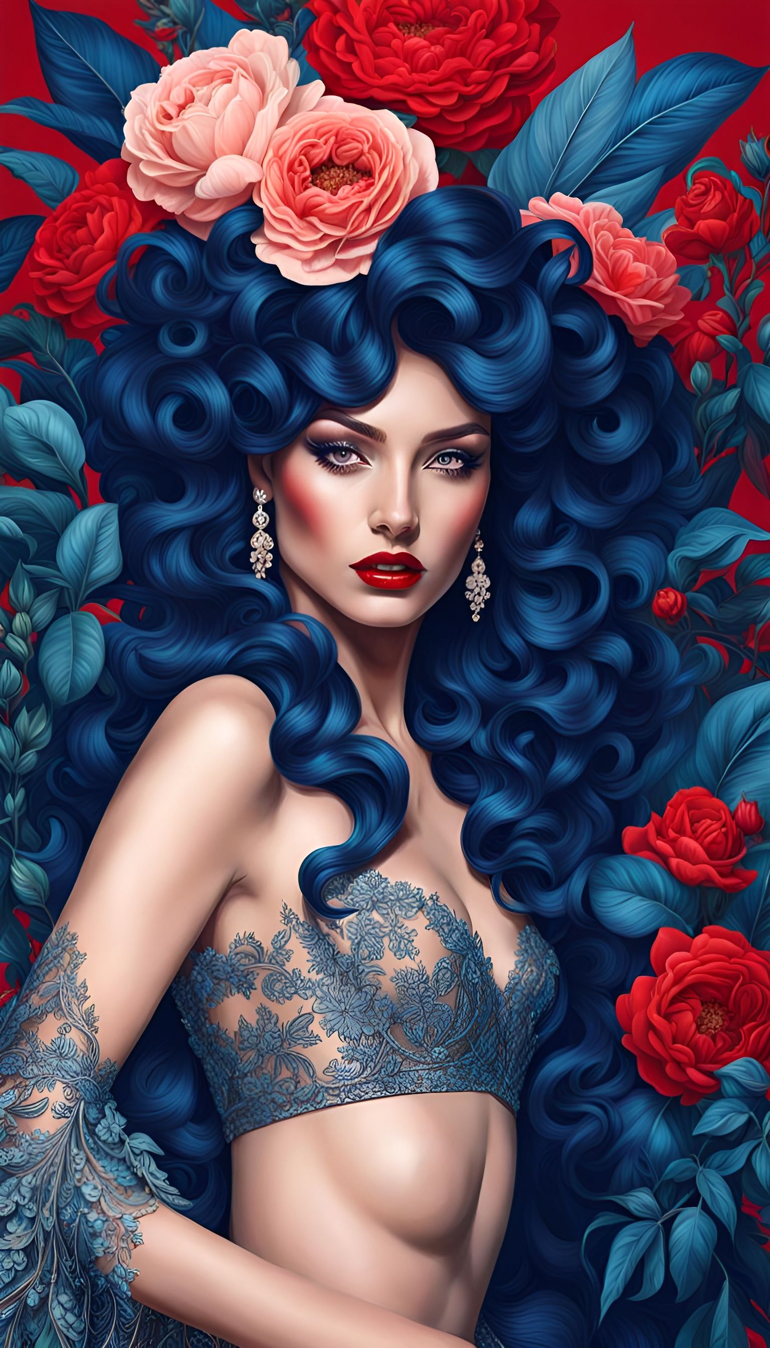 Glamorous Model Blends with Floral Rococo Art