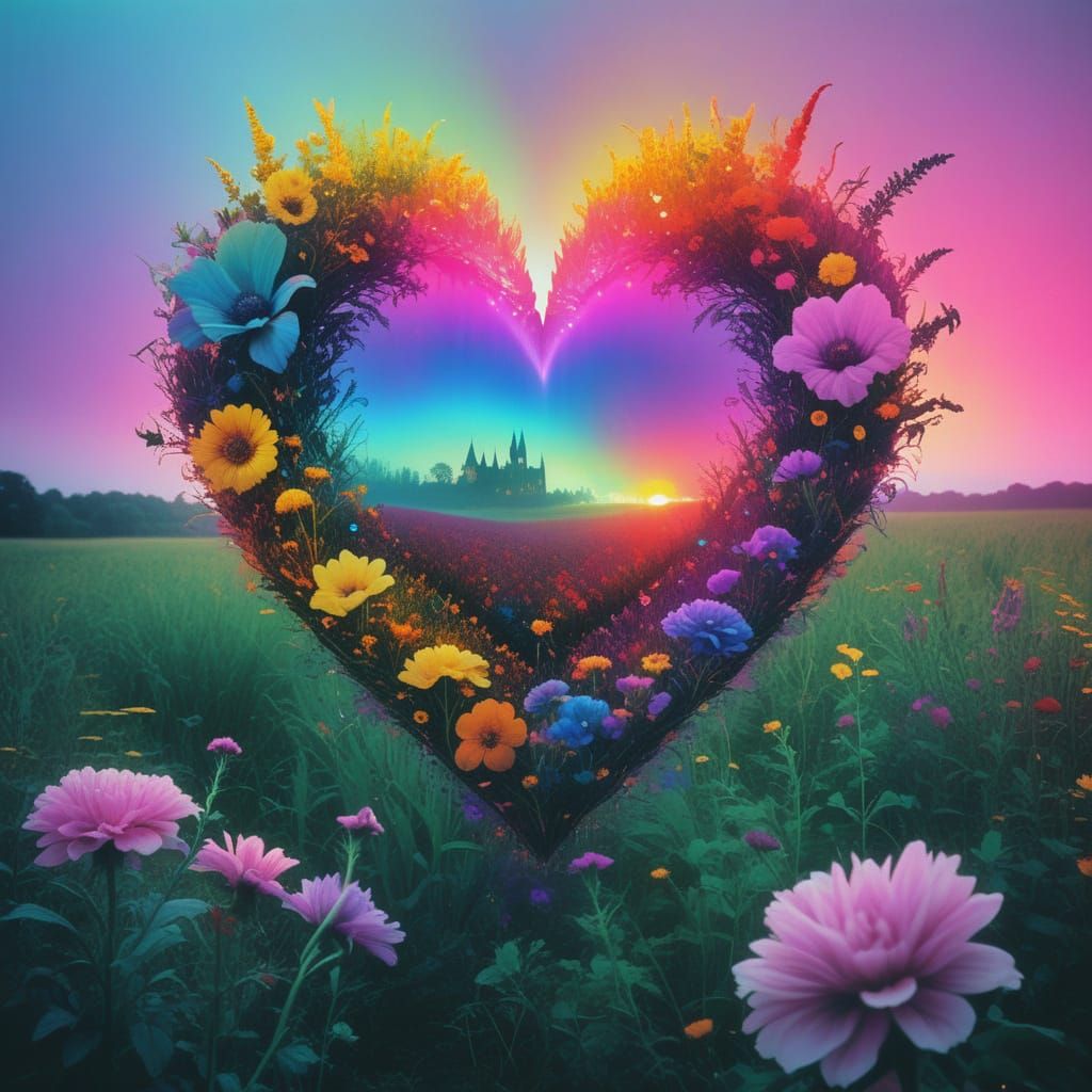 Gothic Heart Collage with Iridescent Flora