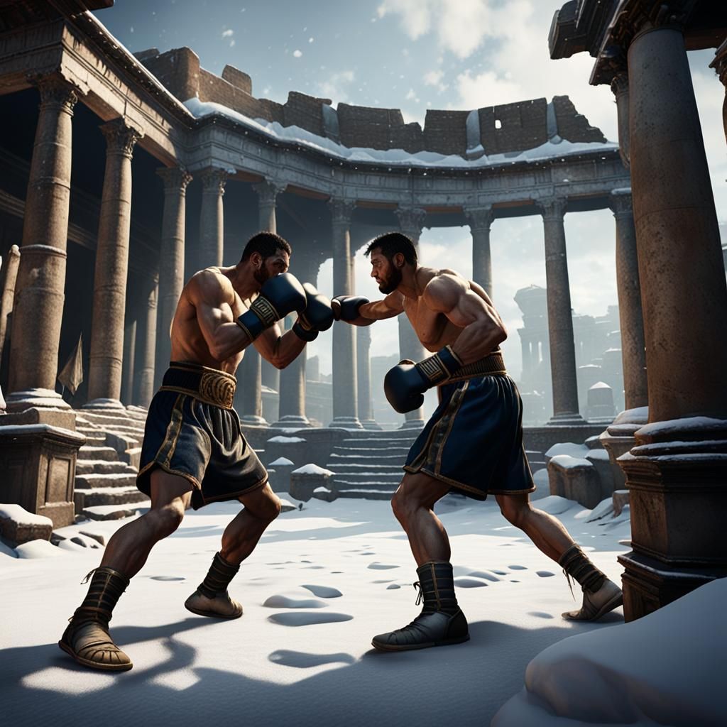 Boxing Match in Ancient Rome Snow Scene