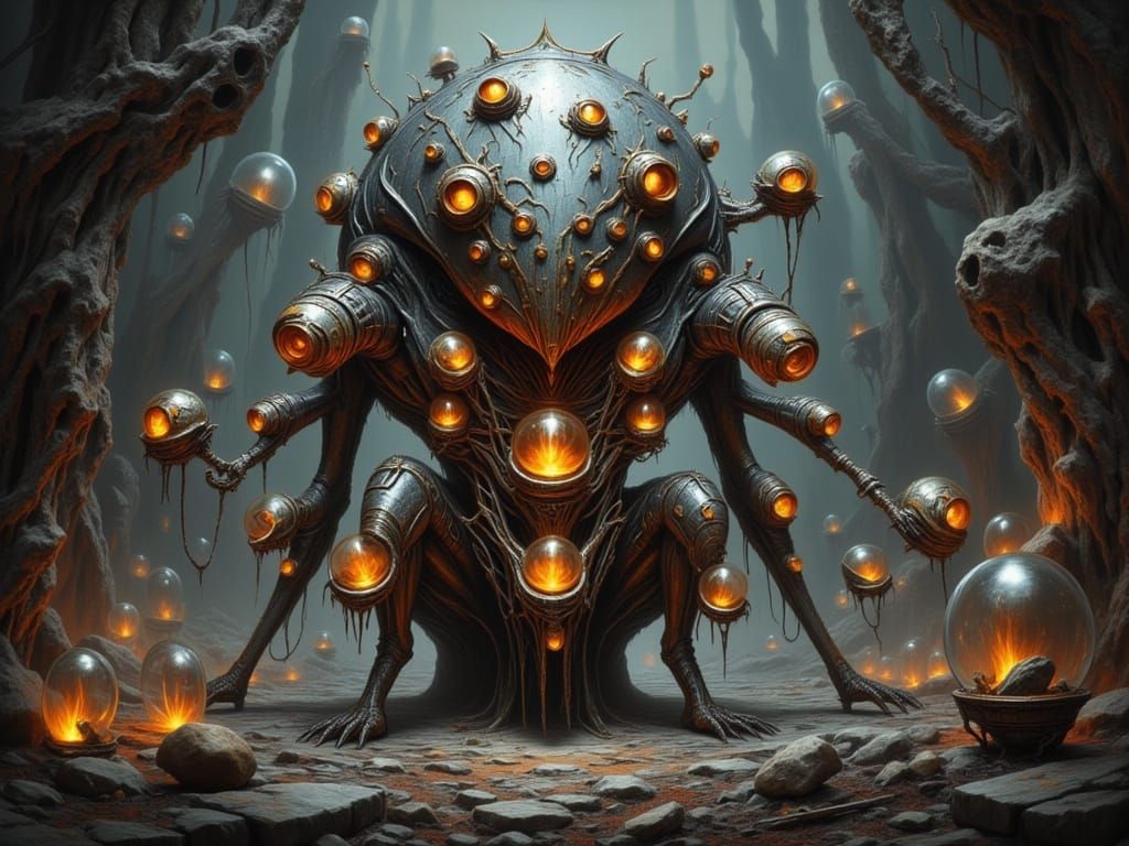 Futuristic Alien Hive With Glowing Incubators