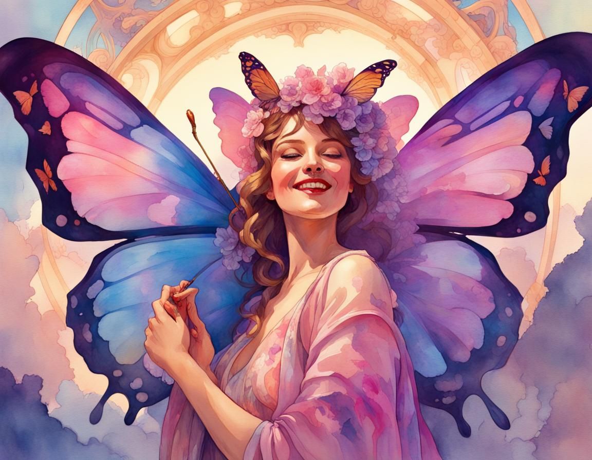 Butterfly Costume Woman in Gouache Watercolor Style