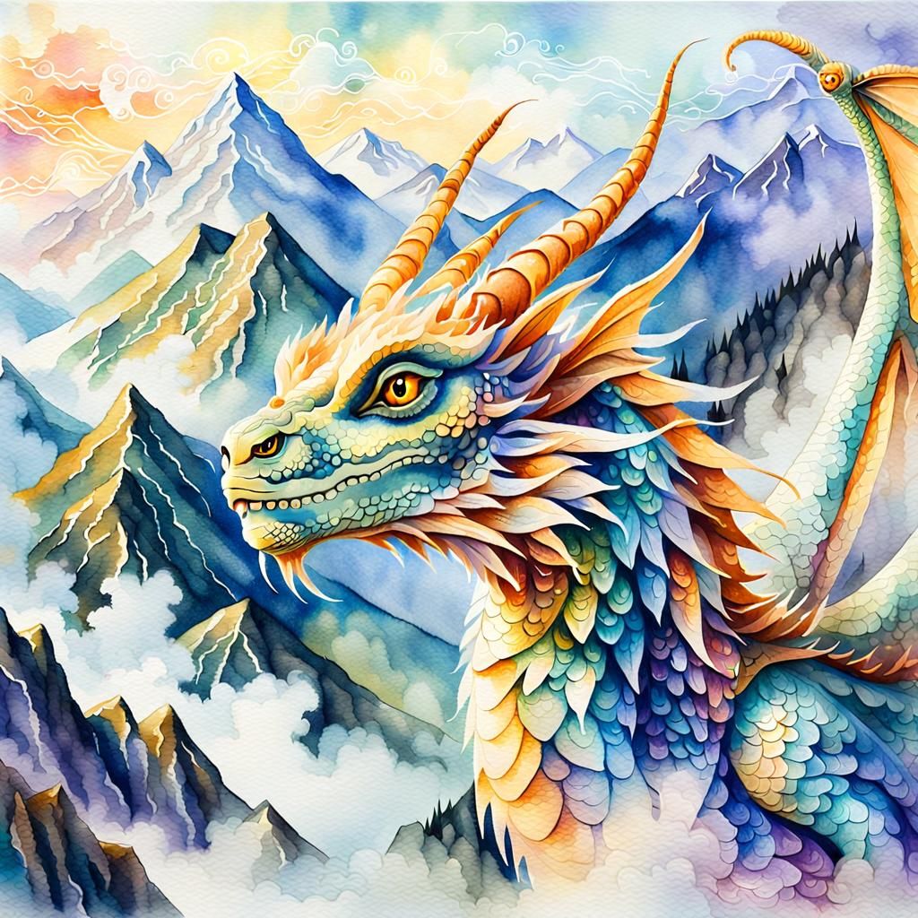 Falcor the Luckdragon Soars Through Misty Mountains