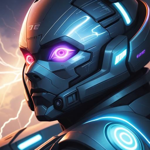 Futuristic AI MOON MOON Absorbing Lightning in Neon Sci-Fi