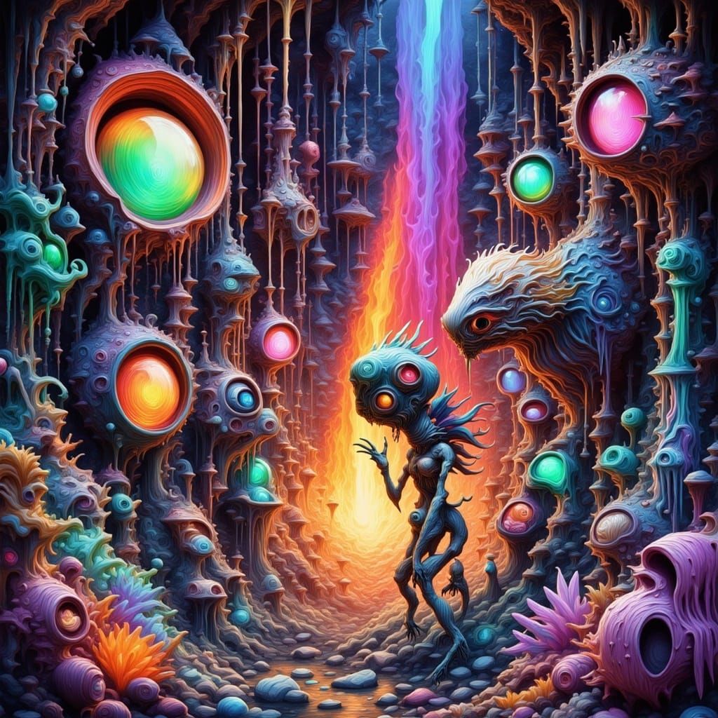 Luminous Creatures in a Maximalist Glowing Biome