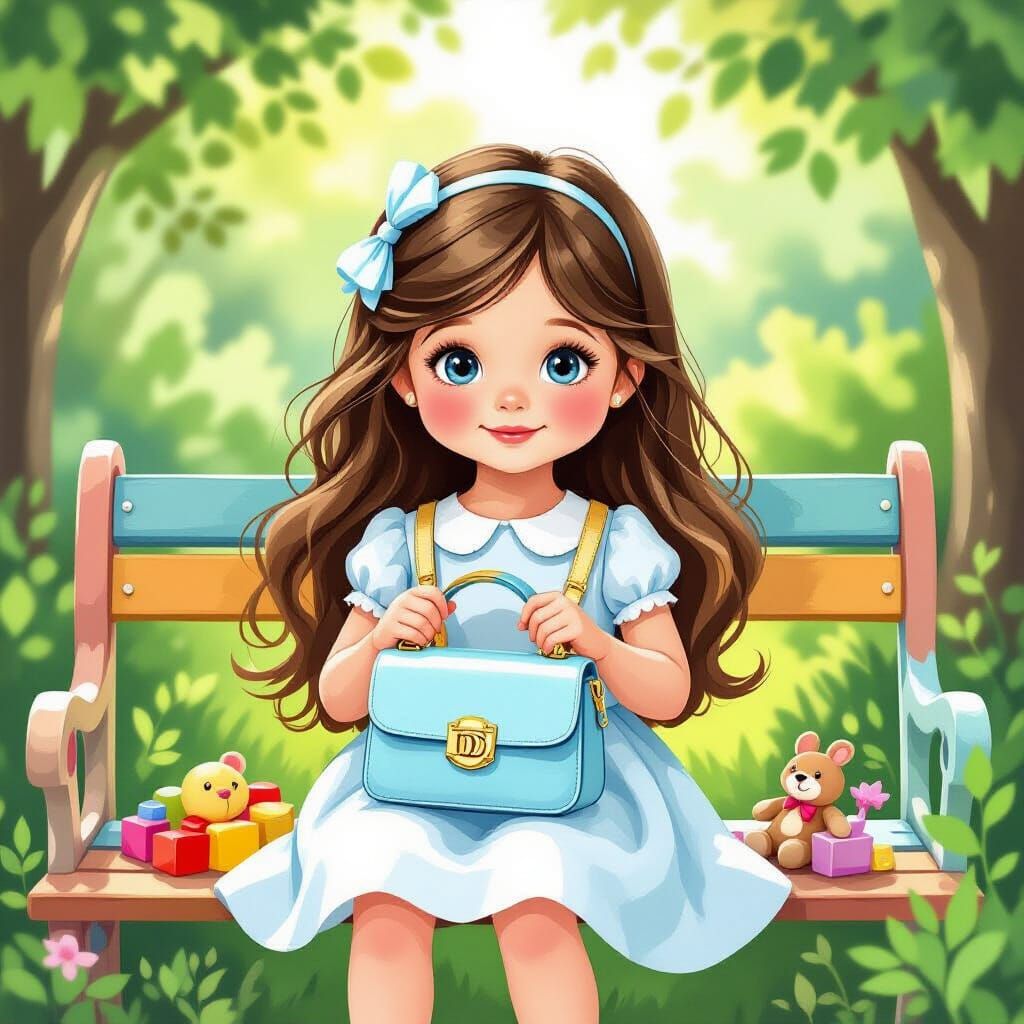 Young Girl with Dior Bag on Colorful Bench