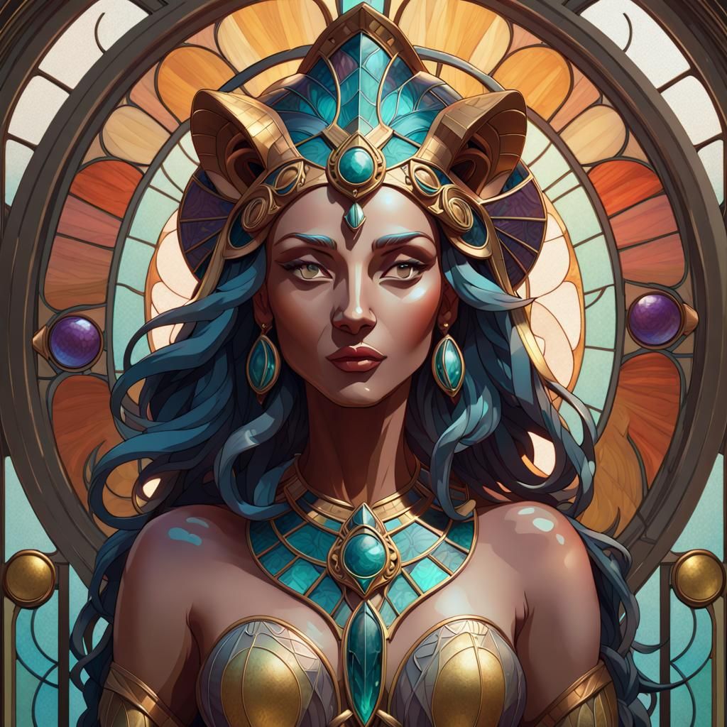 Sekhmet Stained Glass in Art Nouveau Style