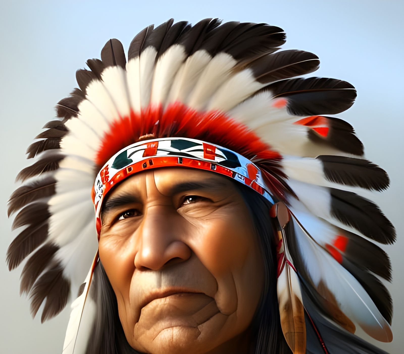 Cherokee Chief Portrait with Eagle Feather Headdress