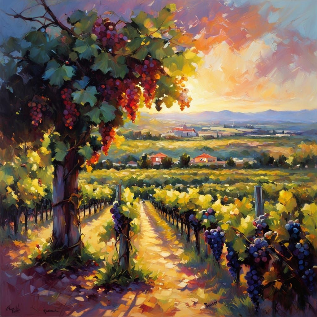 Surreal Vineyard Scene under Neon Blacklight