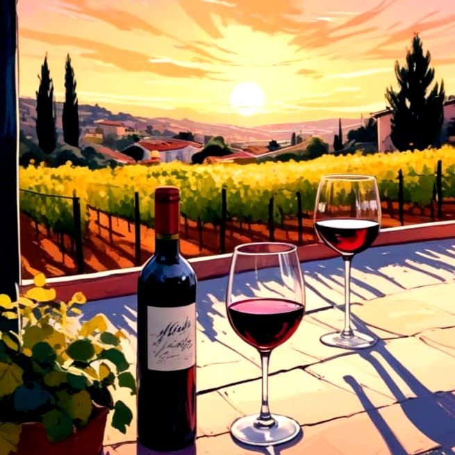 Surreal Wine Garden Scene in Pastel Hues