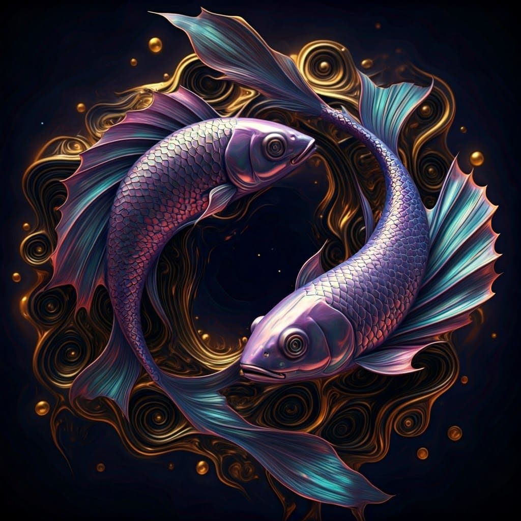 Surreal Zodiac Pisces in Psychedelic Cosmic Dream