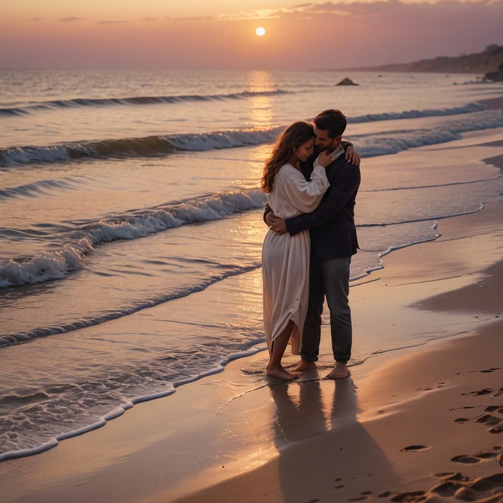 Romantic Beach Sunset in Golden Light